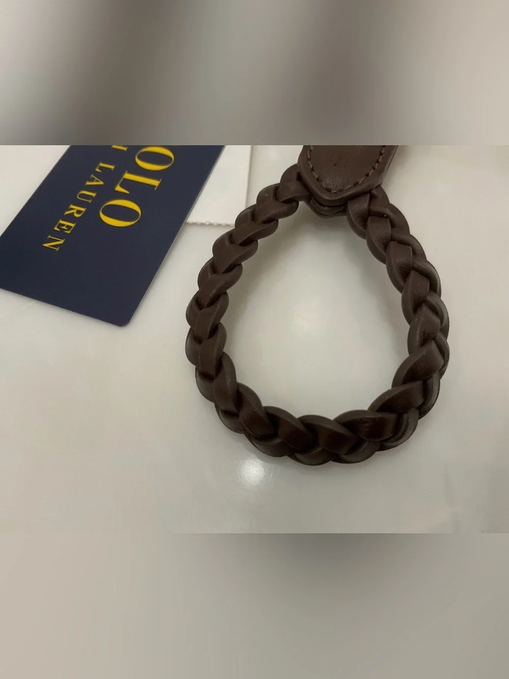 NEW Polo Ralph Lauren BRAIDED LEATHER Key Ring Keychain - BROWN